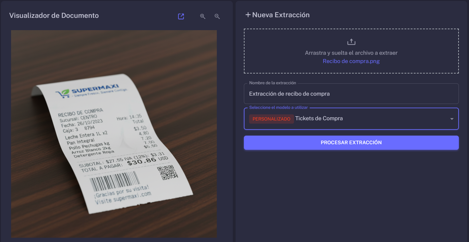Interfaz de carga de documentos
